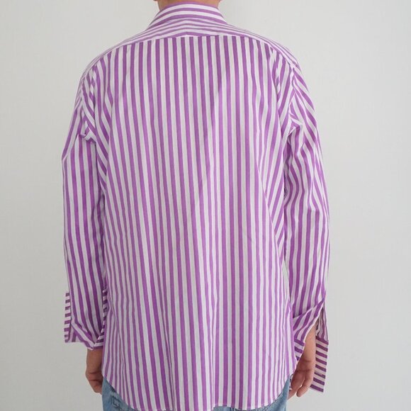 Duchamp London Lavender White Stripe Tailored Fit Cotton Dress Shirt 17 (43cm) - Picture 2 of 9